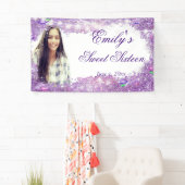 Sweet Sixteen Paarse Glitter, Sparkle Lights Spandoek (Insitu)