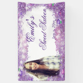 Sweet Sixteen Paarse Glitter, Sparkle Lights Spandoek (Verticaal)