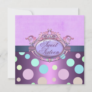 Sweet Sixteen Paarse Polka Dot Verjaardagsuitnodig Kaart