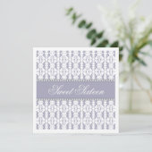Sweet Sixteen Paarse White Damask Lace Jewel Party Kaart (Staand voorkant)