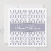 Sweet Sixteen Paarse White Damask Lace Jewel Party Kaart (Voorkant)