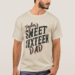 Sweet Sixteen Papa Modern Zwart en Roze Tekst T-shirt