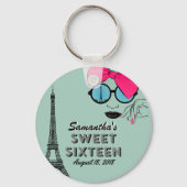 Sweet Sixteen Paris Birthday Button Sleutelhanger (Voorkant)