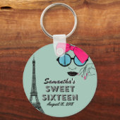 Sweet Sixteen Paris Birthday Button Sleutelhanger (Voorkant)