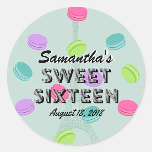 Sweet Sixteen Paris en Macaron Birthday Sticker (Voorkant)