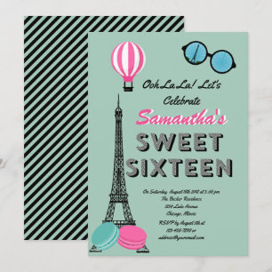 Sweet Sixteen Paris Happy Birthday Invitation Kaar Kaart