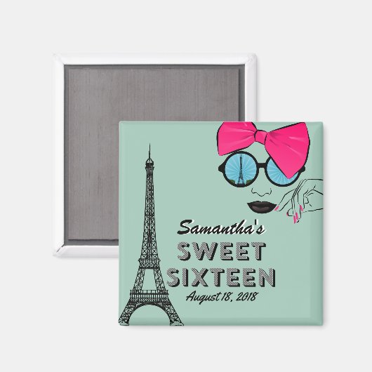 Sweet Sixteen Paris Thema Verjaardagsmagneet Magneet (Voorkant / Achterkant)