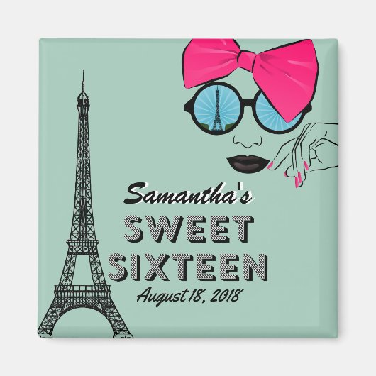 Sweet Sixteen Paris Thema Verjaardagsmagneet Magneet (Voorkant)