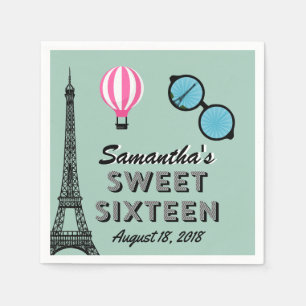 Sweet Sixteen Paris Theme Birthday Paper Napkin Servetten