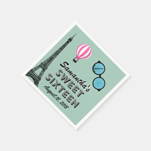 Sweet Sixteen Paris Theme Birthday Paper Napkin Servetten (Hoek)