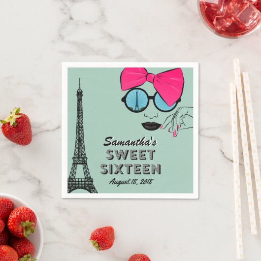 Sweet Sixteen Paris Theme Birthday Paper Napkin Servetten (Insitu)
