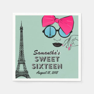 Sweet Sixteen Paris Theme Birthday Paper Napkin Servetten