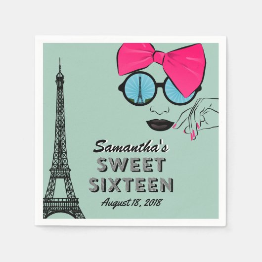 Sweet Sixteen Paris Theme Birthday Paper Napkin Servetten (Voorkant)