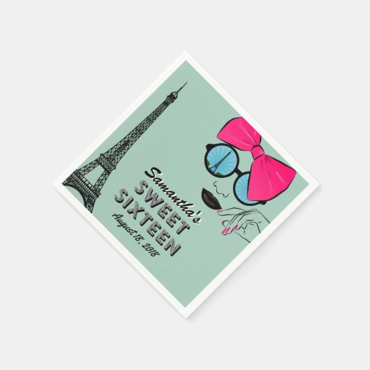 Sweet Sixteen Paris Theme Birthday Paper Napkin Servetten (Hoek)