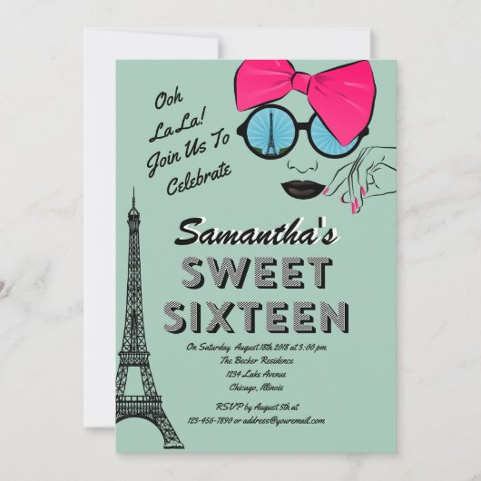 Sweet Sixteen Paris Theme Verjaardagsuitnodiging K Kaart (Voorkant)