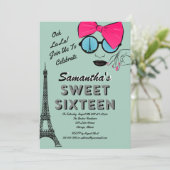 Sweet Sixteen Paris Theme Verjaardagsuitnodiging K Kaart (Staand voorkant)