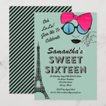 Sweet Sixteen Paris Theme Verjaardagsuitnodiging K
