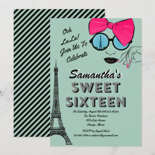 Sweet Sixteen Paris Theme Verjaardagsuitnodiging K Kaart