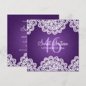 Sweet Sixteen Partij  Lace Paars Kaart (Voorkant / Achterkant)