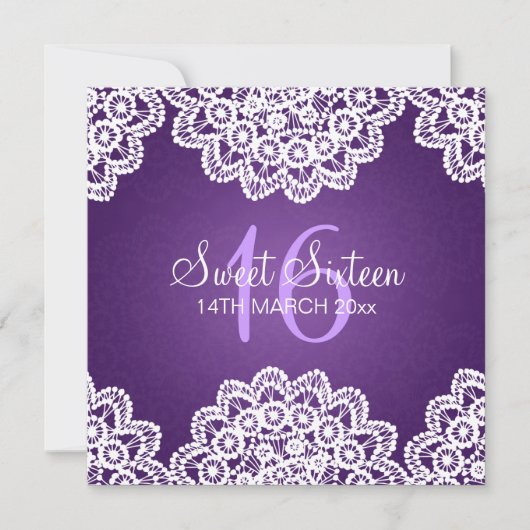 Sweet Sixteen Partij  Lace Paars Kaart (Voorkant)