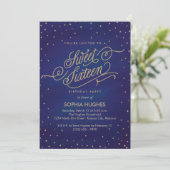 Sweet Sixteen-partij met anonieme blauwe en gouden Kaart (Staand voorkant)