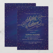 Sweet Sixteen-partij met anonieme blauwe en gouden Kaart (Voorkant / Achterkant)