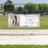 Sweet Sixteen-partij, Paarse glitter, aangepaste b Spandoek (Insitu)