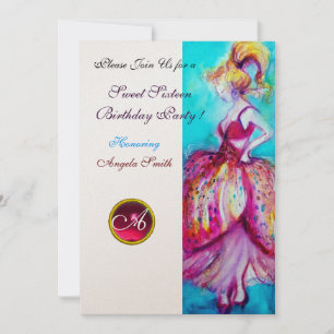 SWEET SIXTEEN PARTIJ, Red Pink Ruby Monogram gold Kaart