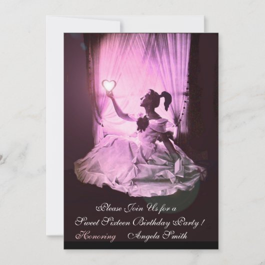 SWEET SIXTEEN PARTIJ, Red Pink Ruby Monogram zwart Kaart (Voorkant)