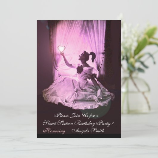 SWEET SIXTEEN PARTIJ, Red Pink Ruby Monogram zwart Kaart (Staand voorkant)