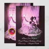 SWEET SIXTEEN PARTIJ, Red Pink Ruby Monogram zwart Kaart (Voorkant / Achterkant)