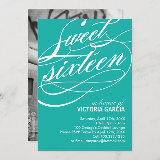 Sweet Sixteen-partij uitnodiging (Voorkant / Achterkant)