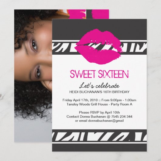 Sweet Sixteen-partij uitnodiging (Voorkant / Achterkant)