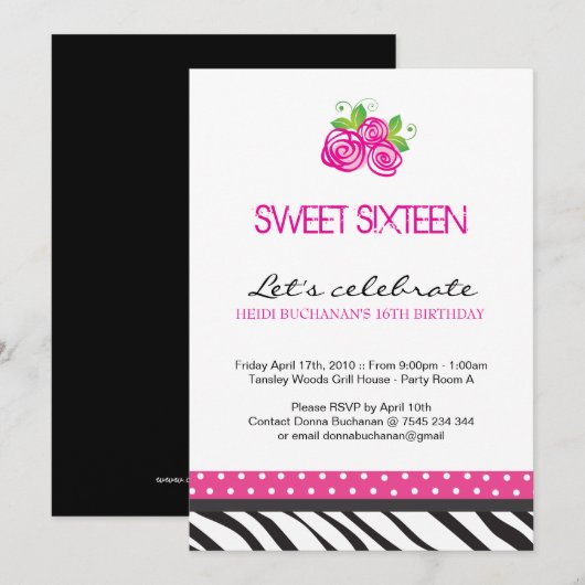 Sweet Sixteen-partij uitnodiging (Voorkant / Achterkant)