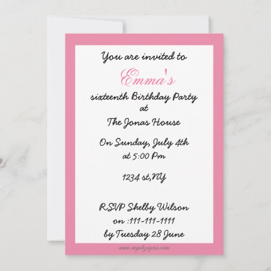 Sweet Sixteen-partij Uitnodiging (Achterkant)
