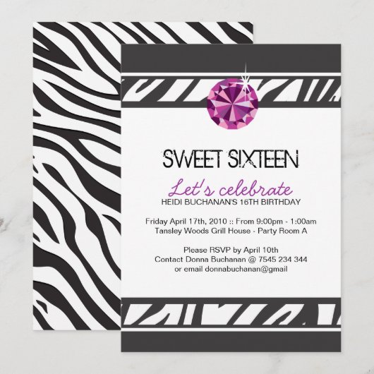 Sweet Sixteen-partij uitnodiging (Voorkant / Achterkant)