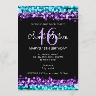 Sweet Sixteen-partijlampjes Turquoise & Paars Kaart