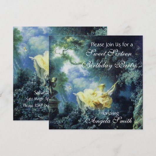 SWEET SIXTEEN PARTY Blue Yellow Champagne Kaart (Voorkant / Achterkant)