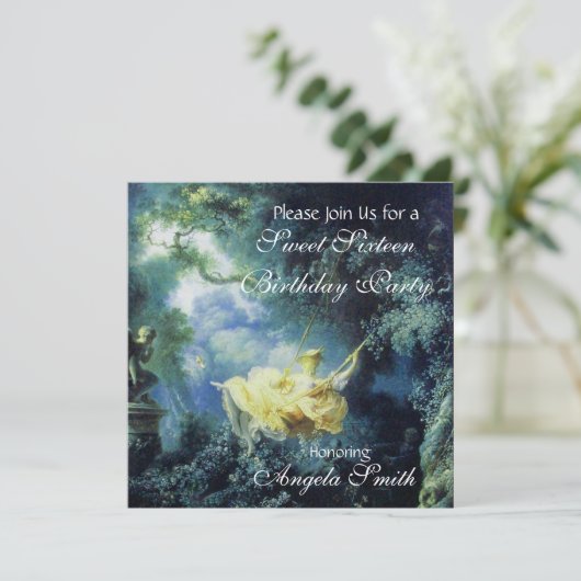 SWEET SIXTEEN PARTY Blue Yellow Champagne Kaart (Staand voorkant)