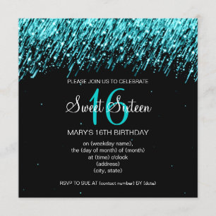 Sweet Sixteen Party Falling Stars Turquoise Kaart