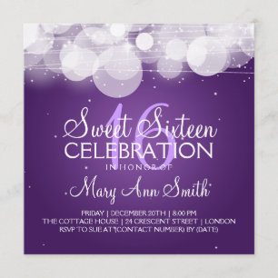 Sweet Sixteen Party Glow & Sparkle Paars Kaart