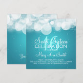 Sweet Sixteen Party Glow & Sparkle Turquoise Kaart (Voorkant / Achterkant)