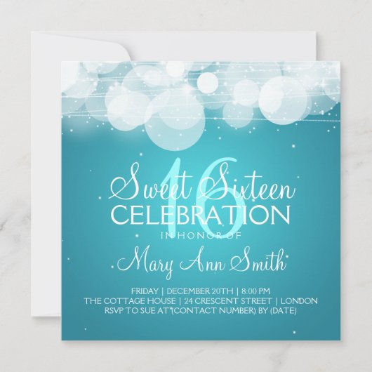 Sweet Sixteen Party Glow & Sparkle Turquoise Kaart (Voorkant)