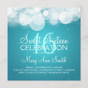 Sweet Sixteen Party Glow & Sparkle Turquoise Kaart