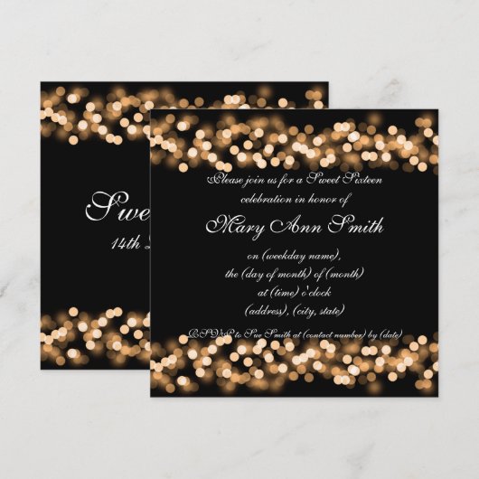 Sweet Sixteen Party Hollywood Glam Gold Kaart (Voorkant / Achterkant)