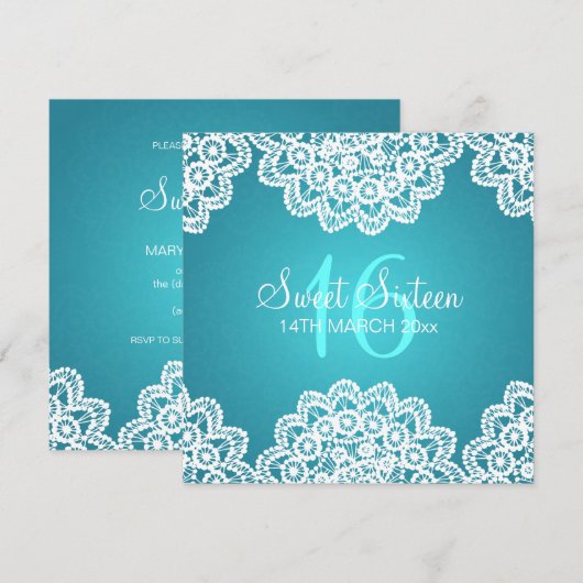 Sweet Sixteen Party  Lace Blue Kaart (Voorkant / Achterkant)