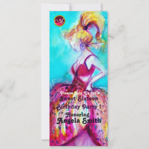 SWEET SIXTEEN PARTY MONOGRAM red ruby blue black b Kaart