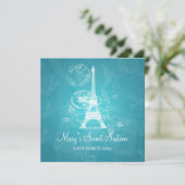 Sweet Sixteen Party Romantic Paris Blue Kaart (Staand voorkant)