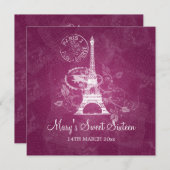 Sweet Sixteen Party Romantic Paris Pink Kaart (Voorkant / Achterkant)