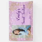Sweet Sixteen Party, roze glitter, aangepaste bann Spandoek (Verticaal)